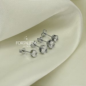 Brinco em Duo Ponto de Luz de Zircônia Banhado a Ouro Branco