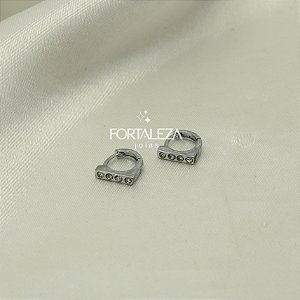 Brinco Argola com Zircônia Cristal Banhado a Ouro Branco