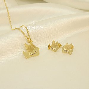 Conjunto Espírito Santo com Zircônia Banhado a Ouro 18k
