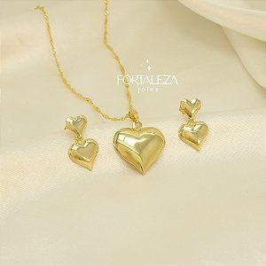Conjunto de Corações Banhado a Ouro 18k