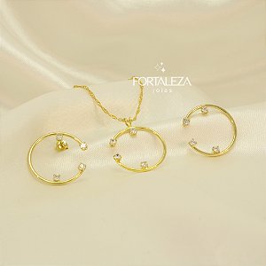 Conjunto Aro Aberto com Pontos de Luz Banhado a Ouro 18k