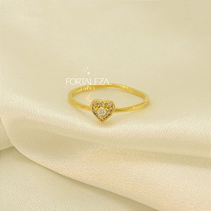 Anel de Coração com Zircônia Cristal Banhado a Ouro 18k