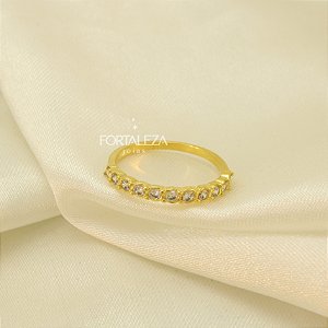 Anel Aparador Cravejado em Zircônia Banhado a Ouro 18k