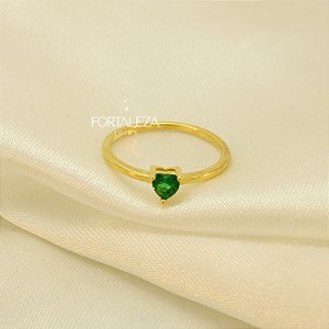 Anel Sólitario com Coração em Zircônia Banhado a Ouro 18k