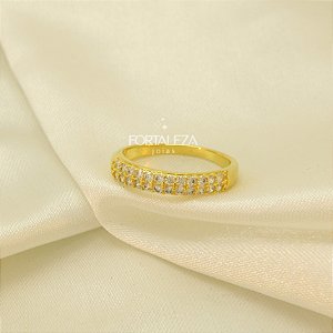 Anel Aparador Cravejado em Zircônia Banhado a Ouro 18k