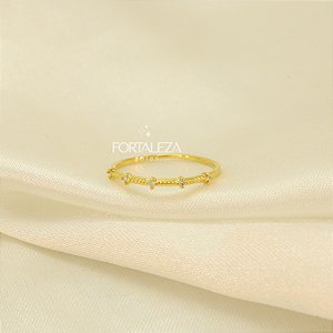 Anel Aro Trabalhado com Pontos de Luz Banhado a Ouro 18k