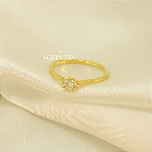 Anel Solitário com Zircônia Cristal Banhado a Ouro 18k