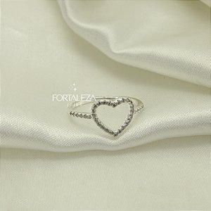 Anel de Coração Vazado e Cravejado Banhado a Prata 925