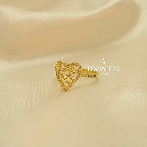 Anel de Coração Cravejado em Zircônia Banhado a Ouro 18k