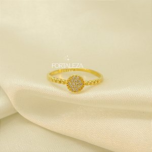 Anel Cravejado em Zircônia Cristal Banhado a Ouro 18k