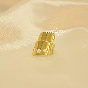 Anel Ajustável com Recortes Vazados Banhado a Ouro 18k