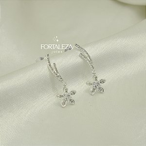 Brinco de Flor Cravejado em Zircônia Banhado a Prata