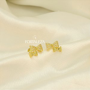 Brinco de Laços com Zircônia Cristal Banhado a Ouro 18k