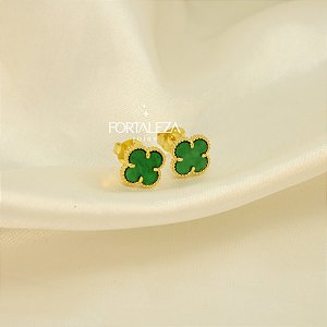 Brinco de Trevo com Resina Banhado a Ouro 18k