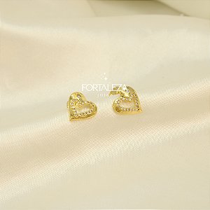 Brinco de Coração com Detalhe de Zircônia Banhado a Ouro 18k