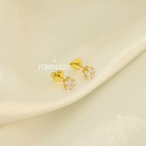 Brinco de Estrela com Zircônia Cristal Banhado a Ouro 18k
