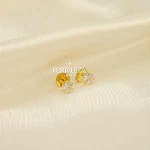 Brinco Ponto de Luz com Zircônia Cristal Banhado a Ouro 18k