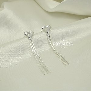 Brinco de Coração com Franja Banhado a Prata 925