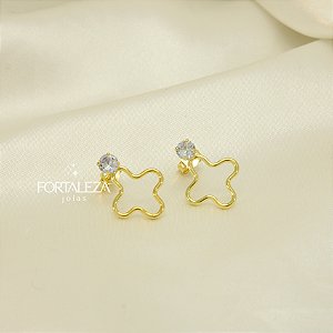 Brinco Trevo com Detalhe em Zircônia Banhado a Ouro 18k