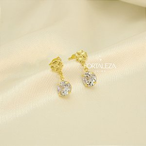 Brinco de Flor com Zircônia Cristal Banhado a Ouro 18k
