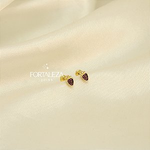 Brinco Morango com Zircônia Banhado a Ouro 18k e Ródio Negro