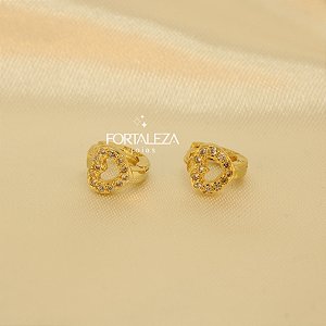 Brinco Argola de Coração Cravejado Banhado a Ouro 18k