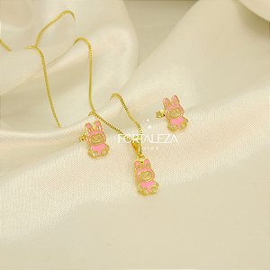 Conjunto Labubu Resinado Banhado a Ouro 18k