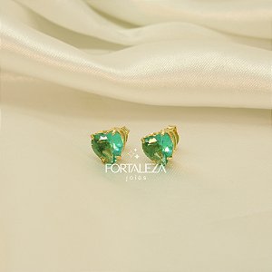 Brinco de Coração com Zircônia Turmalina Banhado a Ouro 18k