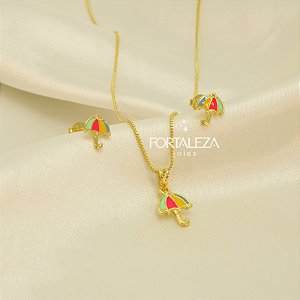 Conjunto Guarda-Chuva Resinado Banhado a Ouro 18k