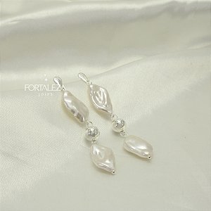 Brinco de Pérola Barroca Banhado a Prata