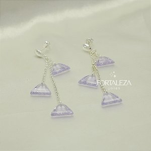 Brinco Pêndulo com Pingentes Triangulares Banhado a Prata