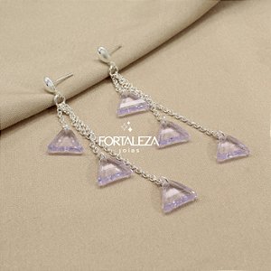 Brinco Pêndulo com Pingentes Triangulares Banhado a Prata