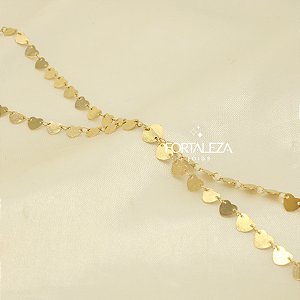 Corrente Body Chain de Corações Chapeados Banhado a Ouro 18k