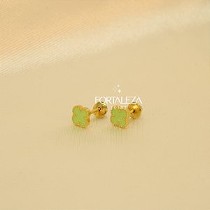 Brinco Trevo Resinado Banhado a Ouro 18k
