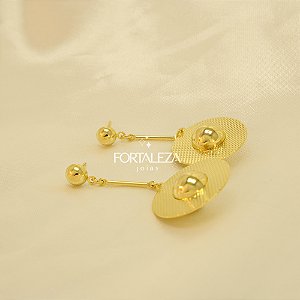 Brinco Pêndulo com Disco Texturizado Banhado a Ouro 18k