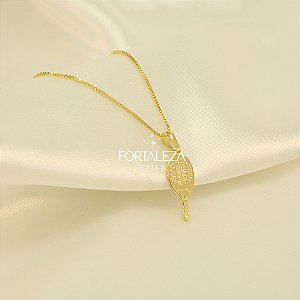 Gargantilha Raquete de Beach Tennis Banhado a Ouro 18k