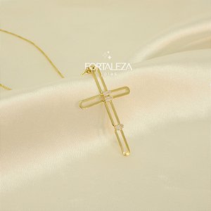 Gargantilha de Cruz com Zircônia Cristal Banhado a Ouro 18k