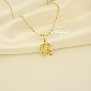 Gargantilha Cavalo e Ferradura Banhado a Ouro 18k