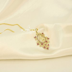 Gargantilha Santa Terezinha Cravejado e Banhado a Ouro 18k