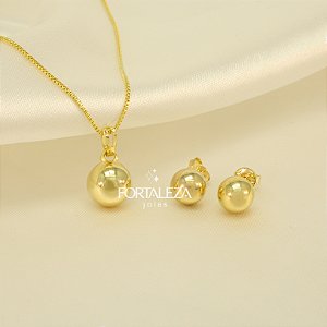 Conjunto de Bolinha Polida Banhado a Ouro 18k