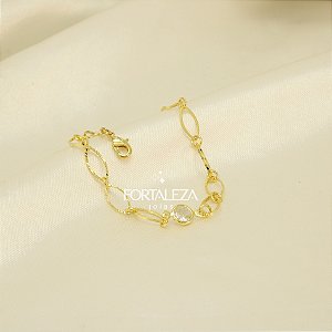 Pulseira de Elos Navete com Zircônia Banhado a Ouro 18k