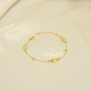 Pulseira de Corações e Bolinhas Banhado a Ouro 18k