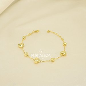 Pulseira de Corações Banhado a Ouro 18k