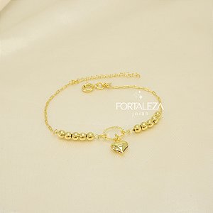 Pulseira de Coração com Bolinhas Banhado a Ouro 18k