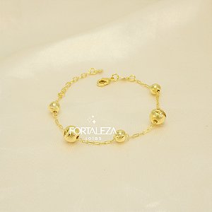 Pulseira Bolinha Granulada Trabalhada e Banhado a Ouro 18k