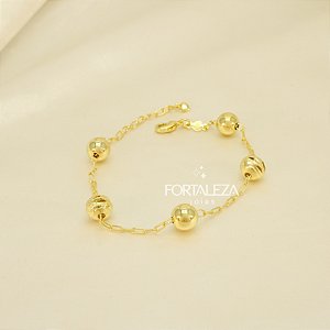 Pulseira Bolinha Polida e Granulada Banhado a Ouro 18k