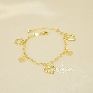 Pulseira de Corações Vazados Banhado a Ouro 18k