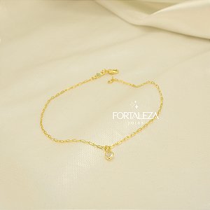 Tornozeleira com Coração de Zircônia Banhado a Ouro 18k