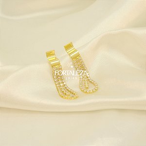 Brinco Cravejado em Zircônia Banhado a Ouro 18k