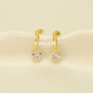Brinco com Coração de Zircônia Cristal Banhado a Ouro 18k